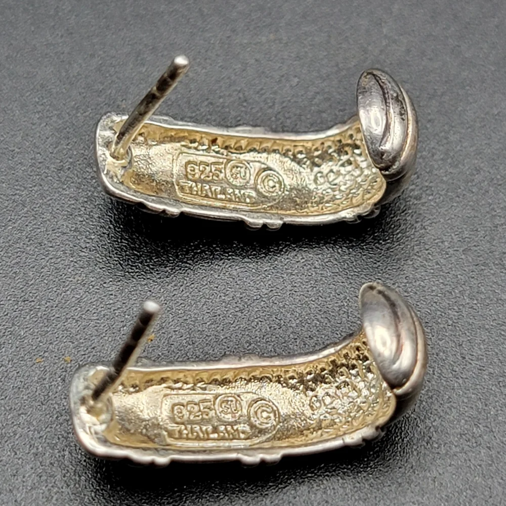 VTG 925 Sterling Silver Southwestern Bojo Vibe Earrings. 3.36g Stamped Hallmark